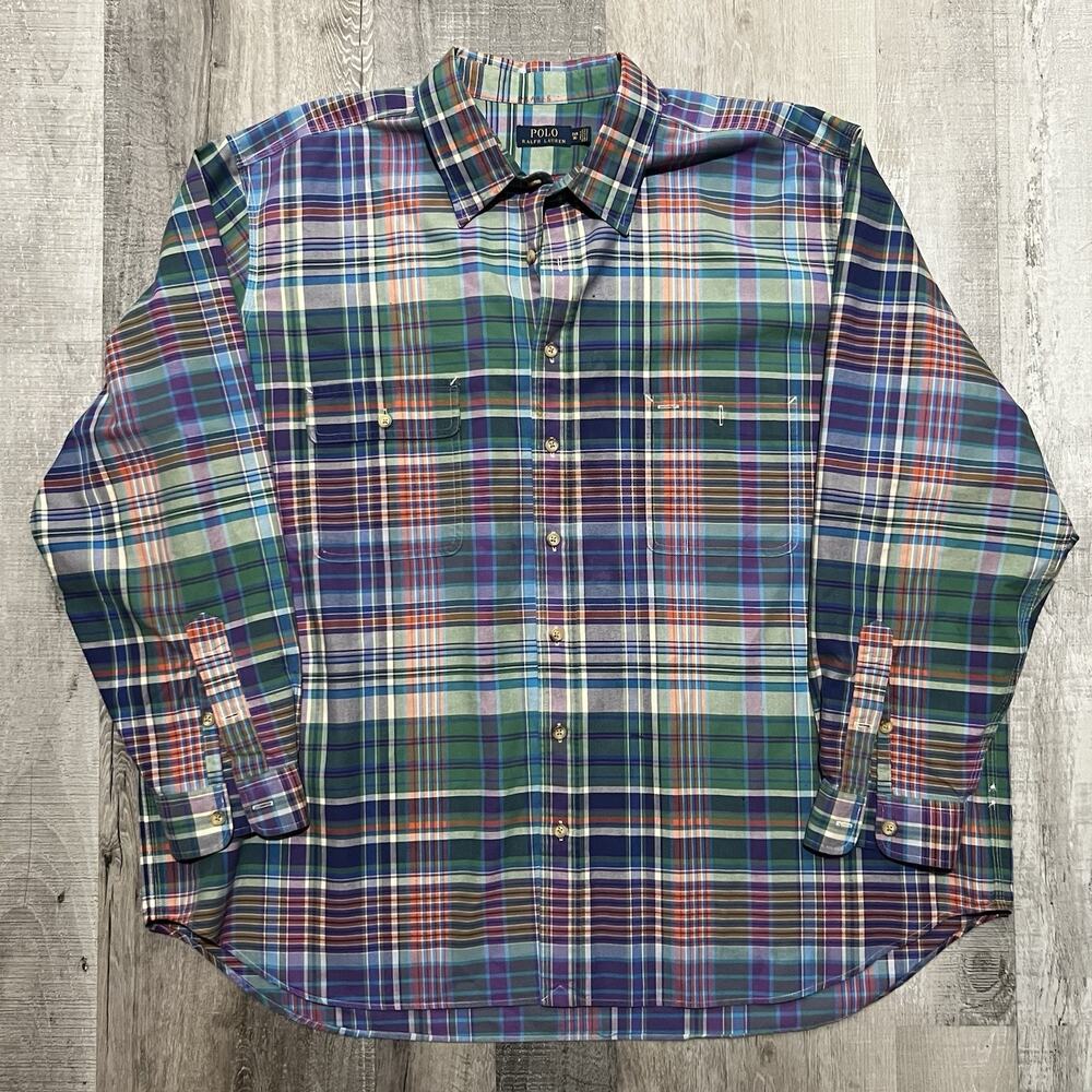 Polo Ralph Lauren Flannel Multicolor Plaid Check Shirt Long Sleeve Button 3XB